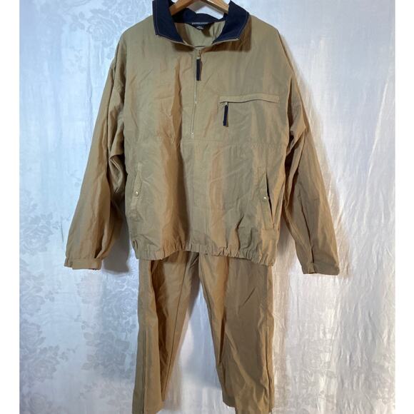 Vintage Lands End Track Suit Tan Jacket Windbreaker Medium Pants Large Nylon - Picture 1 of 16